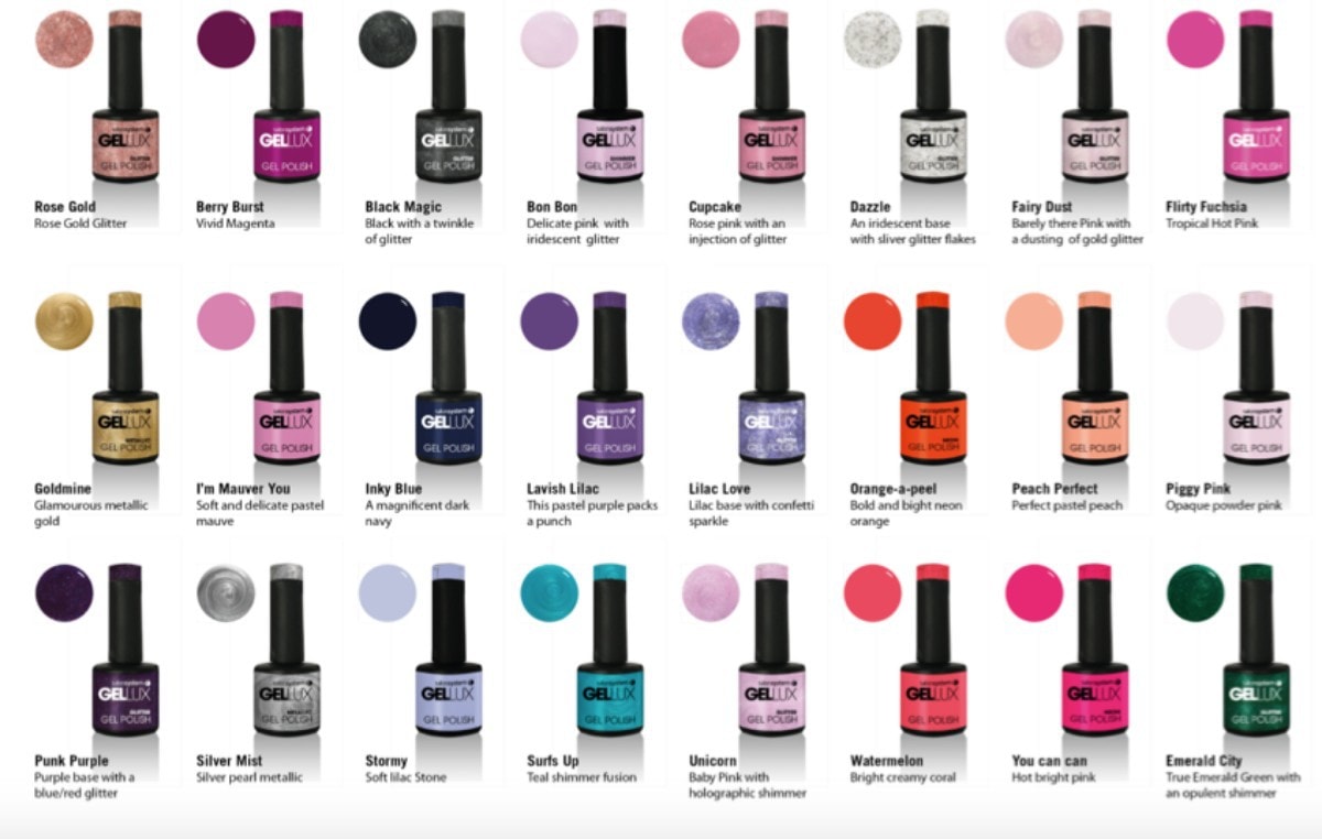 Gellux Gel Polish Colour Chart